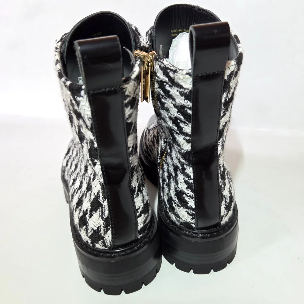 Karl Lagerfeld Paris Mela Everyday Patent Leather Houndstooth Combat Boot 7.5 - Picture 12 of 15